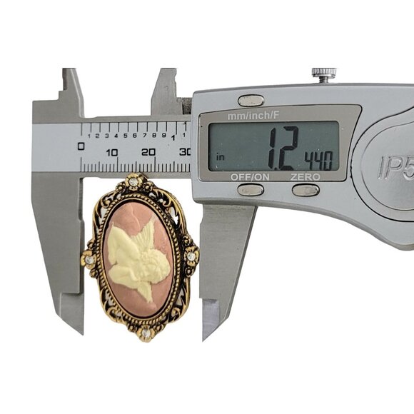 The Vatican Library Collection Angel Cherub Faux Cameo Rhinestone Oval Brooch - Picture 6 of 7